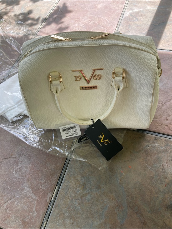 Versace Handbags - V 19.69 Cream Structured Satchel with Gold Hardware
